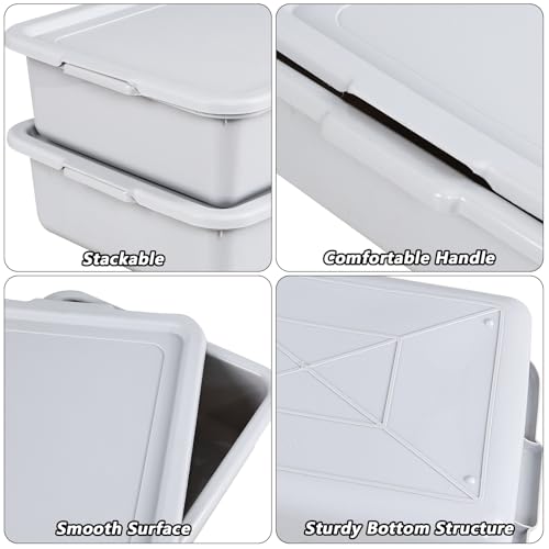3 Pack 13 Liter Commercial Bus Tub Box Tote with Lids, Light Gray