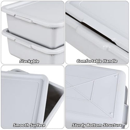 3 Pack 13 Liter Commercial Bus Tub Box Tote with Lids, Light Gray
