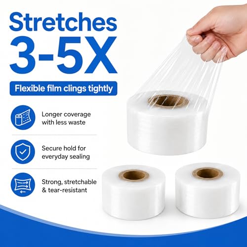AmazingSpark 3 Rolls Mini Stretch Wrap for Bottles Jars Seals, 2in x 3150ft