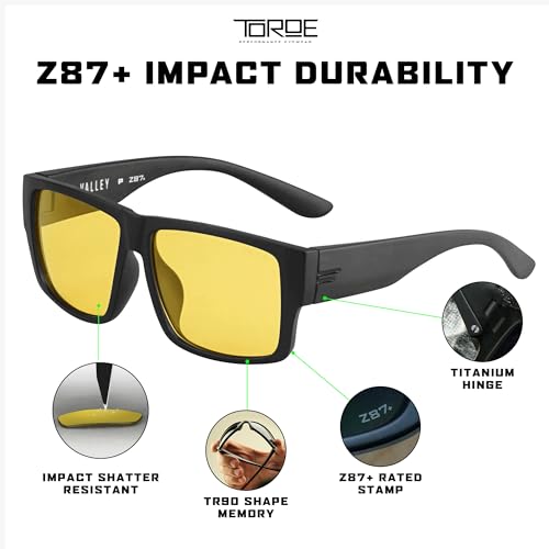 TOROE VALLEY Polarized z87+ Men Sunglasses - color: Matte Black | Black Emblem | Yellow Hd