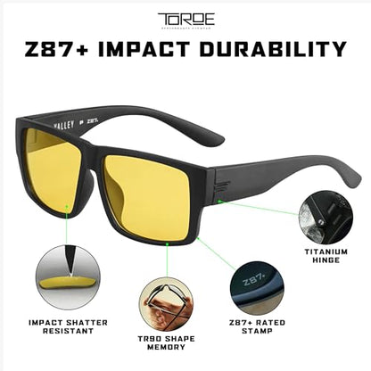 TOROE VALLEY Polarized z87+ Men Sunglasses - color: Matte Black | Black Emblem | Yellow Hd