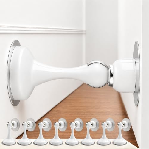 8 Pack Magnetic Door Stop No Drilling Door Stop with 3D Adhesive Tapes Keep Door Open Door Stainless Steel Screws for Stronger Mount (White) - color: White, size: 8 Pack