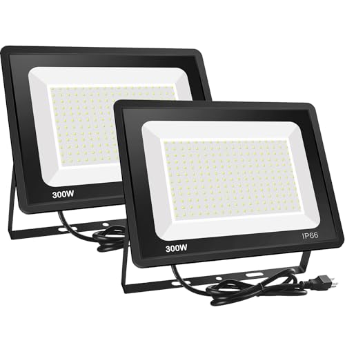 300W LED Flood Light 2 Pack, 36,000LM, 6000K, IP66 with Plug - size: 300w_2pack