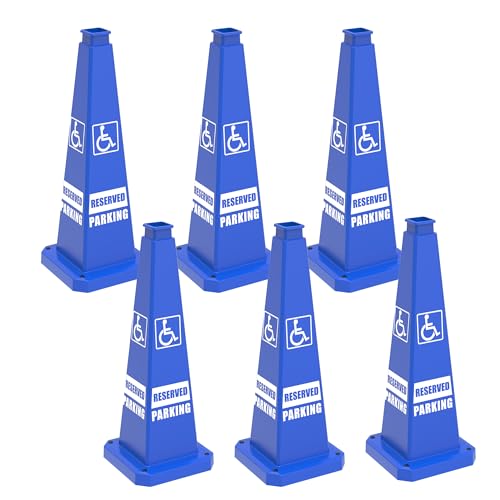 28" Blue Accessible Safety Cones 6-Pack with Rubber Base - color: Blue, size: 28"