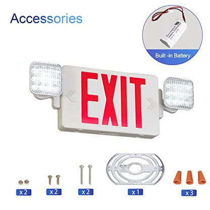 GZRUIYANG Exit Sign with Emergency Lights Red, LED Emergency Exit Light with Battery Backup, UL 924 Certified, AC 120/277V, Commercial Emergency Lights Combo for Business - 2 Pack - color: White Housing Red Letter, size: 2 Pack