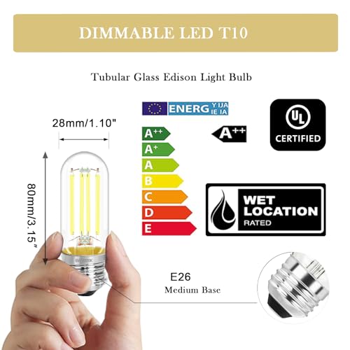 3.2 Inch 5000K Daylight White E26 LED Bulb 60 Watt Equal, AC 120V 600LM Edison Bulbs Dimmable, 6W T10 T30 Filament Light Bulbs Clear Glass for Fan Pendant Wall Light, ETL Certified-6 Pack - size: 3 Inch 6W (6 Count)