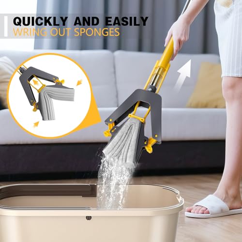 Masthome PVA Sponge Mops for Floor Cleaning with 3 Squeeze Mop Heads - color: Yellow