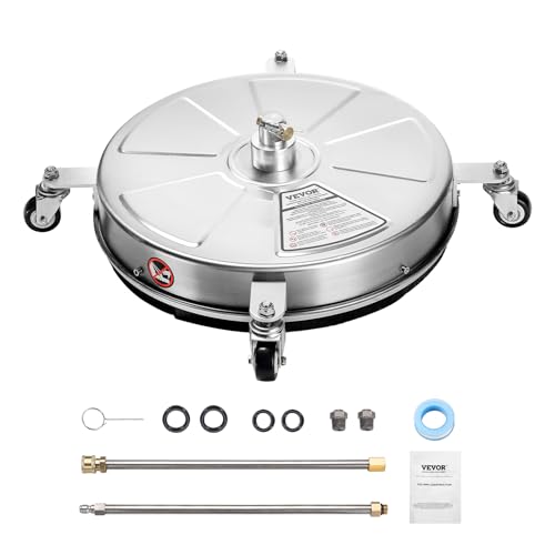 VEVOR 18 Inch Pressure Washer Surface Cleaner, 4000 PSI Stainless Steel Attachment with 4 Wheels, 2 Nozzles, 1/4 Inch Quick Connect and 2 Wands for Concrete, Patio, Deck - size: 18 Inch w/ Wand & Wheels