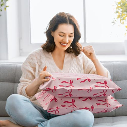 Fuxury Poly Mailers 14.5x19" 50pcs,Cute Shipping Bags for Clothes,Pink Bows - color: Pink Bows, size: 14.5x19" 50pcs