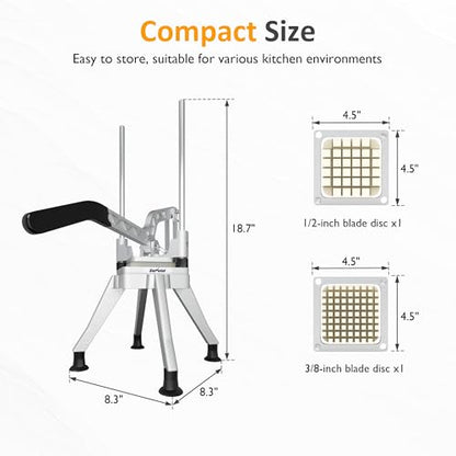 Sunvivi Commercial French Fry Cutter, Heavy Duty Potato Slicer with 2 Replaceable blades (1/2 & 3/8 Inch), Professional Fries Cutter for Potatoes, Carrots, Cucumber, Onion, Yam, Stainless Steel - size: Extra-Large-Heavy-duty 3 corners