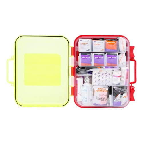 Lightning X Large 364pc OSHA ANSI Class B+ First Aid Kit, High Vis Fluorescent Hard Case, Dual-Layer Organized Emergency Medical Kit for Office, Jobsite & Home