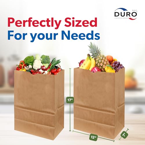 DURO 57# Heavy Duty Brown Grocery Bags, No Handles, 12x7x17 In, 50 Ct - size: 1 Count (Pack of 50)