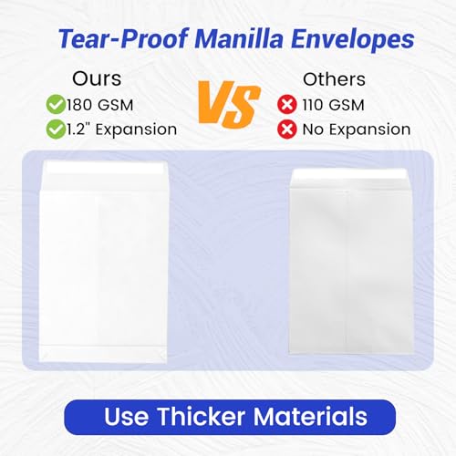 Goefun Manilla Envelopes 10x13, 180 GSM Heavyweight - color: White, size: 10x13
