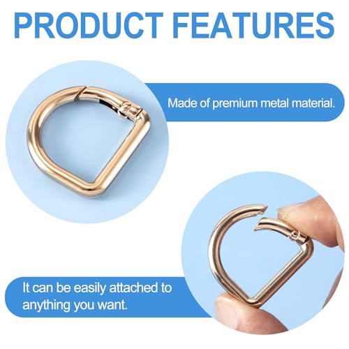 HINZIC D Ring Spring Key Hooks Keyring Clip Buckles Clasp Clamps for Belt Backpacks Handbag Purse Strap - color: 9pcs Gold