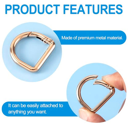 HINZIC D Ring Spring Key Hooks Keyring Clip Buckles Clasp Clamps for Belt Backpacks Handbag Purse Strap - color: 9pcs Gold