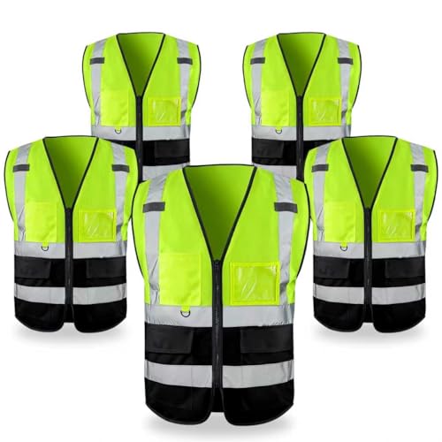 FATONE Hi Vis Safety Vest for Men with Reflective Strips, Class 2 High Visibility Vest with Pockets for Construction, Traffic, Warehouse, Security, Volunteer, 5 Pack Black Bottom Yellow, XL - color: Yellow-black, size: X-Large