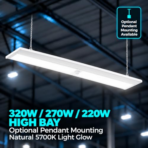 320W Linear LED High Bay Light with PIR Motion Sensor – 41300 Lumens, 5000K Daylight, 1000W Metal Halide Equivalent, UL Damp Rated, 120–277V, Suspended Mount, Warehouse & Industrial Lighting (1 Pack) - color: 1 Pack, size: 320W