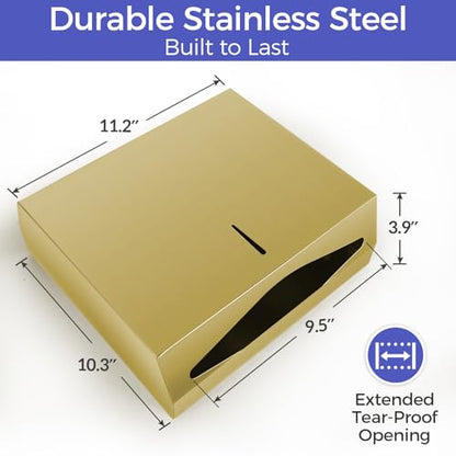 Stardrix Paper Towel Dispenser Wall Mount, Brushed Gold Stainless Steel Commercial Paper Towel Holder with Lock, Large Capacity 250 C Fold/300 Multifold Towels - color: Gold, size: 250 C Fold/300 Multi-Fold with Lock