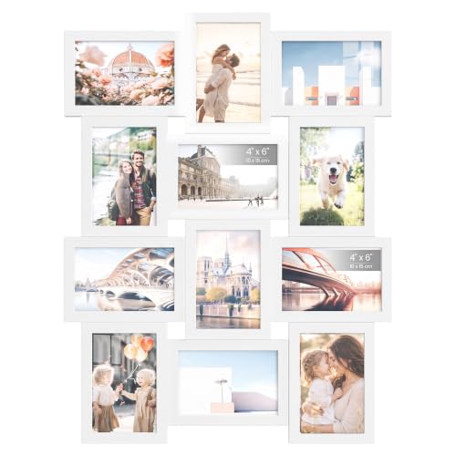 SONGMICS Collage Picture Frame, Gallery Photo Frame for Twelve 4 x 6 Inch Photos, MDF Wood Wall Decor for Living Room, White, Kavi Collection URPF103WZ01 - color: Cloud White, size: 4*6 12 pack