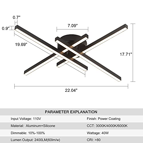 Modern LED Ceiling Light, Flush Mount Ceiling Light Fixture Black Dimmable LED Ceiling Lamps, Black Ceiling Light for Kitchen Island, Dining Room, Bedroom - size: 4-light