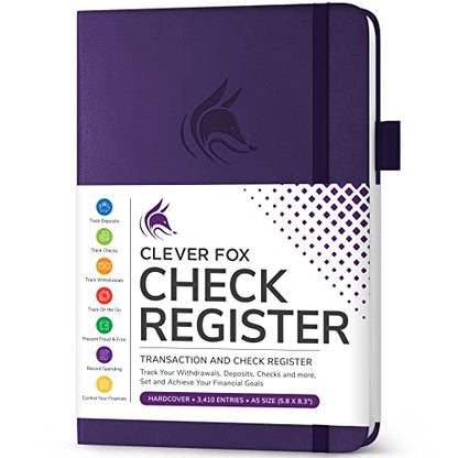 Clever Fox Check Register Book, Checkbook Ledger, 5.8x8.3 Purple - color: Purple, size: A5 (5.8'' x 8.3'')