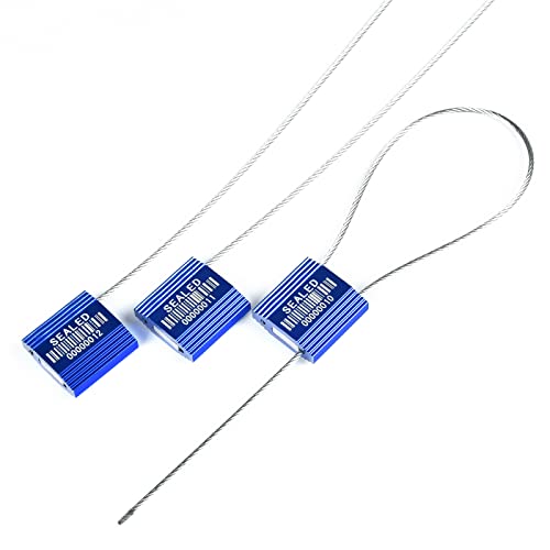 50 Blue High Security Cable Seals With Barcode - Pull Tight Numbered Steel Anti-Tamper Shipping Self-Locking Tags for Logistics - ISO 17712 Certificated - color: Blue With Barcode, size: 50 PCS