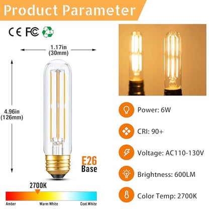 Dimmable E26 T10 LED Bulb Tube Light Bulbs 6W,2700K Solf White 600LM - color: Warm White 2700k, size: 5 Inch-2 Count