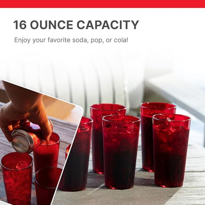 Cambro 16 Ounce (oz) Restaurant Grade Beverage Tumblers (6 Pack) - Drinking Glasses, Stackable, BPA-Free, Shatter-Proof, Dishwasher Safe (Ruby Red) - color: Ruby Red