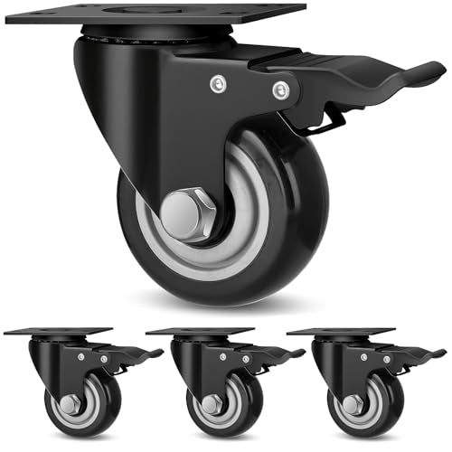 3 Inch Industrial Heavy Duty Swivel Caster Wheels with Brake,Set of 4 Safety Locking Casters,Load 1600lbs,Premium Polyurethane Wheels for Table,Trailer,Saw Table,Stage Toolbox,Bed,Corn Board - color: Black, size: 3inch