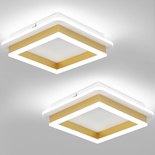 CANEOE 2 Packs 32W Square Flush Mount Ceiling Light, 6000K Modern LED Ceiling Light Fixture, Gold Minimalist Hallway Lighting Fixture Ceiling Lamp for Hallway Entryway Bedroom Balcony (Gold) - color: Gold, size: 2 Packs