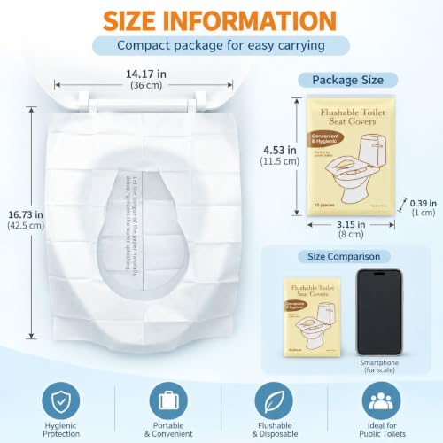 Individually Packed Disposable Toilet Seat Covers,10 Count Flushable Hygienic Protection Sheets,Universal Portable Sanitary Supplies for Public Places Travel and Daily Use