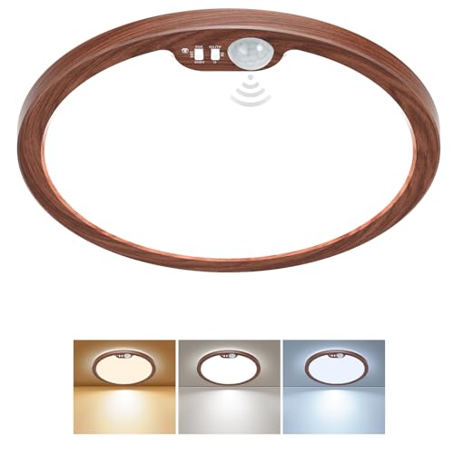 BLNAN Motion Sensor Ceiling Light Wired, 8.7 Inch 3000K 4000K 5000K Selectable LED Flush Mount Light Fixture, Motion Activated Light with Timer for Hallway Stair Walk-in Closet, Non-Dimmable - Walnut - size: 8.7inch-1pack Walnut