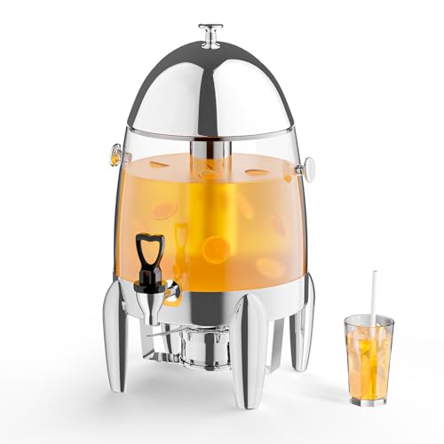 ROVSUN 3 Gallon/12L Beverage Dispenser, Coffee Chafer Urn with Fuel Holder, Drink Dispenser Water Juice Dispenser with Ice Container Spigot, Hot & Cold Drinks for Party Catering Buffet, Plastic - color: Silver