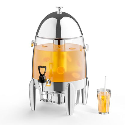 ROVSUN 3 Gallon/12L Beverage Dispenser, Coffee Chafer Urn with Fuel Holder, Drink Dispenser Water Juice Dispenser with Ice Container Spigot, Hot & Cold Drinks for Party Catering Buffet, Plastic - color: Silver