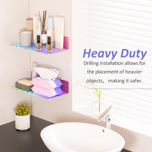 Sezanrpt 12 Inches Iridescent Acrylic Wall Shelves Set of 2, Wall Mounted Shelf for Funko Pop Shelves, Smart Speaker, Plants, Picture Frame, Digital Clock, 2 Pack - color: Iridescent, size: 12 Inch