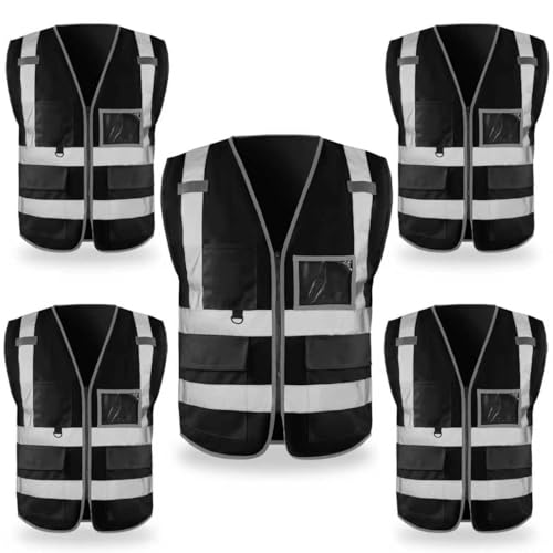 FATONE Hi Vis Safety Vest for Men with Reflective Strips, Class 2 High Visibility Vest with Pockets for Construction, Traffic, Warehouse, Security, Volunteer, 5 Pack Black, L - color: Black, size: Large