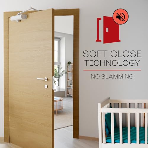 PrimeWare DC-600 Adjustable Automatic Door Closers for Home | Soft Close, No Slam | Residential and Commercial Door Closer | Level 1-6 | for Doors Weighing 30-300 lbs | Hydraulic Door Spring - White - size: Level 1-6, style: White