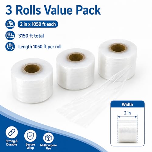 AmazingSpark 3 Rolls Mini Stretch Wrap for Bottles Jars Seals, 2in x 3150ft