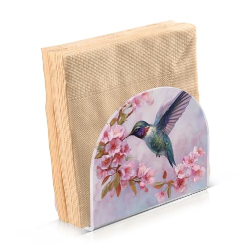 Pink Hummingbird Napkin Holder for Table Acrylic Tissue Dispenser - color: beautiful hummingbird