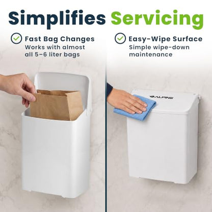 Alpine Sanitary Napkin Disposal Receptacle, Wall Mounted Trash Can, White