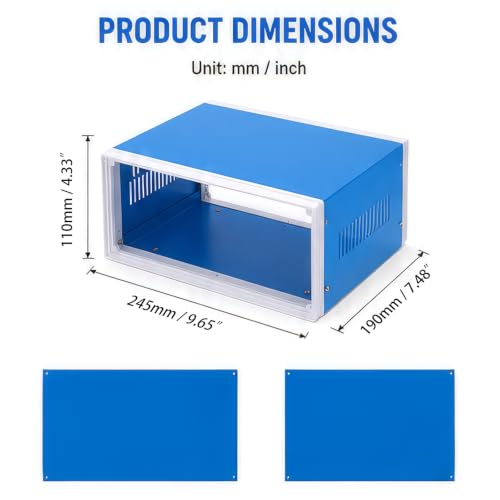 Electronic Enclosure Junction Box Blue Metal Enclosure Case Project Box - size: 9.65" x 7.48" x 4.33"