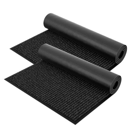 Outdoor Mats for Front Door 3' x 4', Heavy Duty Front Door Mat Outside Entrance, Non-Slip Rubber Backing Outdoor Mats, Absorbent Low Profile Commercial Floor Mat for Office, 2-Pack Black - color: Black Striped, size: 3' x 4'-2pack
