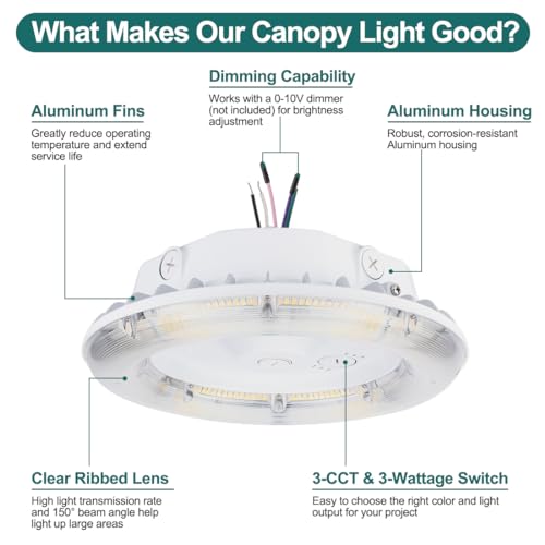kadision 100W LED Round Canopy Light, 3-Level Selectable Wattage and CCT