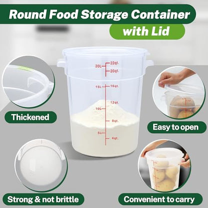4 Pack 22 Qt Round Food Storage Containers with Lids, Translucent - color: 22 Quarts