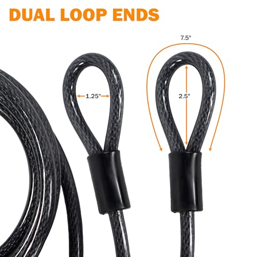 Lumintrail 10mm Heavy-Duty Security Cable, Vinyl Coated Braided Steel with Sealed Looped Ends (4', 7', 10', 15', or 30') (10-FT) - size: 10-FT