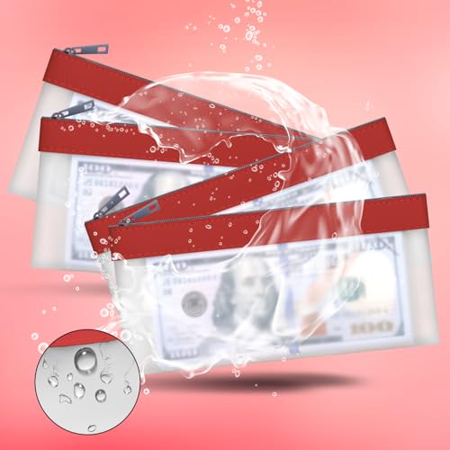 Clear Money Envelopes for Cash Cash Money Bag Pouch 7.6"x3.7" - color: Red
