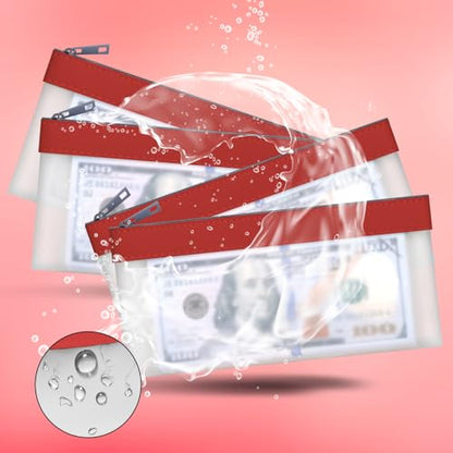 Clear Money Envelopes for Cash Cash Money Bag Pouch 7.6"x3.7" - color: Red