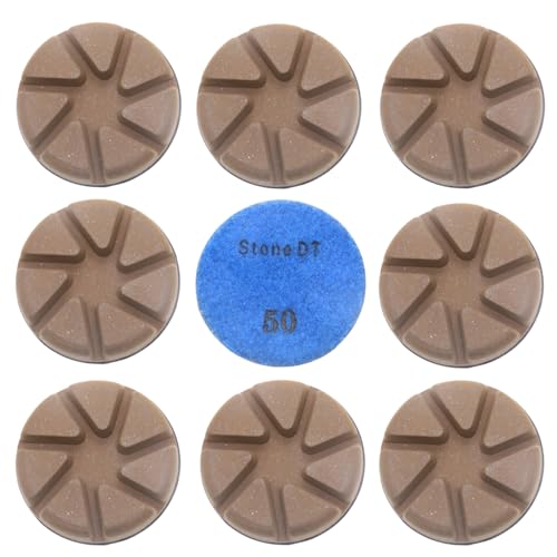 Hybrid Diamond Polishing Pucks, 3’’ Floor Grinding Pads for Hard Concrete Surface, Compatible with Ride-on/Walk-Behind Floor Grinder, Aggressive Ceramic Bond, 50#, 9PCS - style: 50# 9PCS