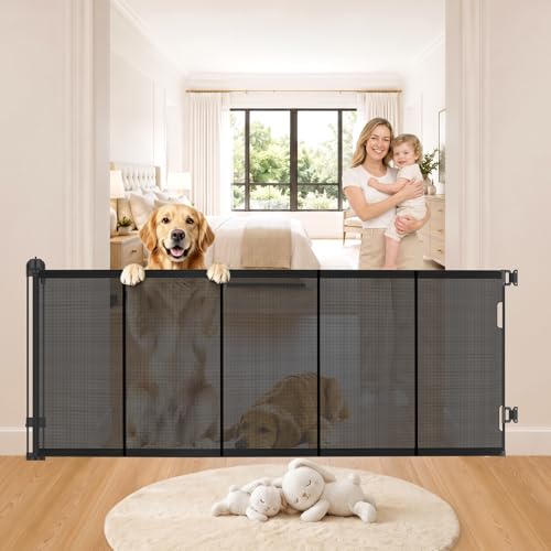 Pawtners Retractable Baby Gates, 34" Tall Extends to 46" Wide Dog Gate - size: 0-46" W x 34" H