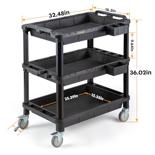 ELAFROS 3-Shelf Heavy Duty Rolling Utility Cart, 32.4 x 18.3 in - style: Standard
